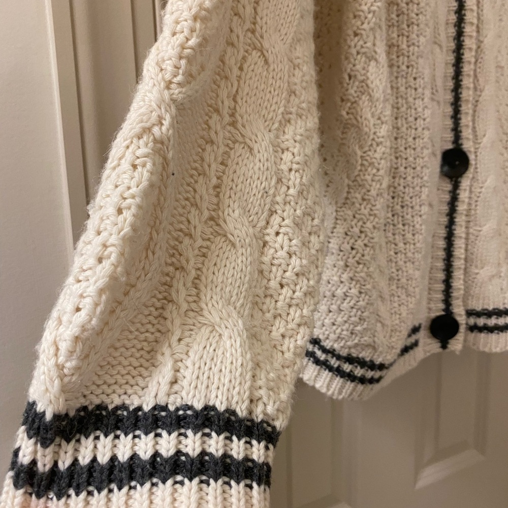 Taylor Swift Med/Lg Folklore Cream Cable Knit Cardigan with Black/ Gray Trim - Picture 2 of 7